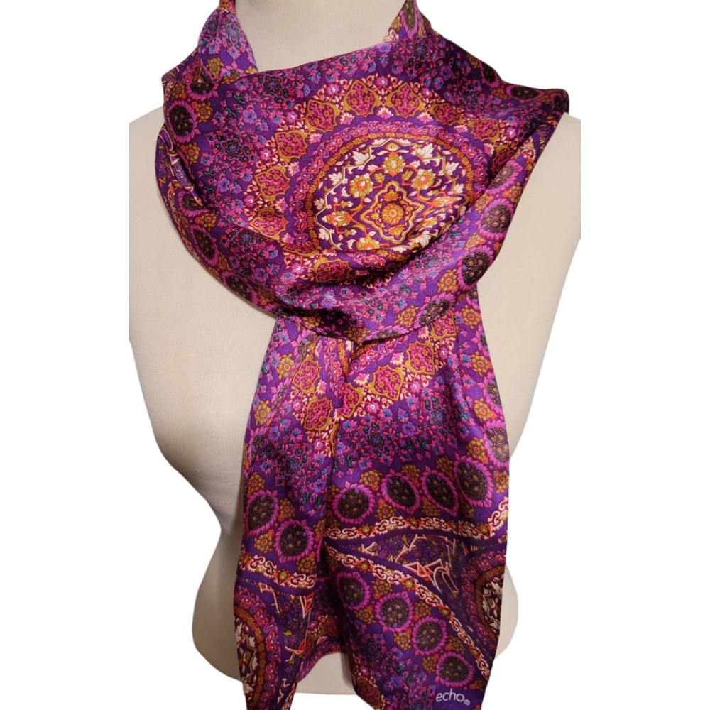 Echo Purple and Pink Floral Mandala design Scarf - Boho Poetcore